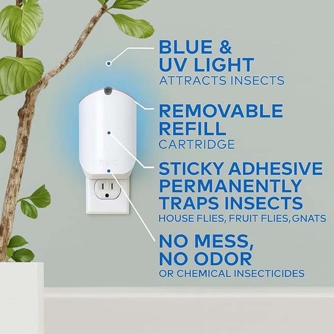 Indoor Flying Insect Trap, Plug-in Bug Catcher with UV Light, 2 Devices and 2 Cartridges