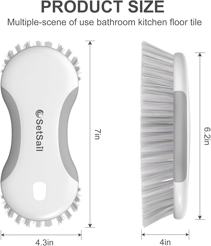 SetSail Multi-Purpose Scrub Brush of 2 Pack, Stiff Bristles Cleaning Brush with Non-Slip Grip Heavy Duty Scrub Brushes for Cleaning Bathroom Kitchen Tile Bathtub Sink, Grey