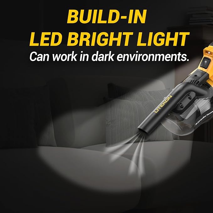 LITEKON Cordless Vacuum Compatible with 𝗗𝗘-𝗪𝗔𝗟𝗧 20V Max Battery (No Battery), Handheld Battery Powered Vacuum Cleaner for Wood Floor, Carpet, Car Cleaning, 125AW (Tool Only)