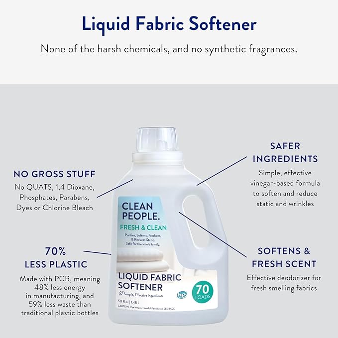 The Clean People Liquid Fabric Softener - Softens & Removes Static Cling - Vegan (50 Fl Oz, Fresh & Clean)