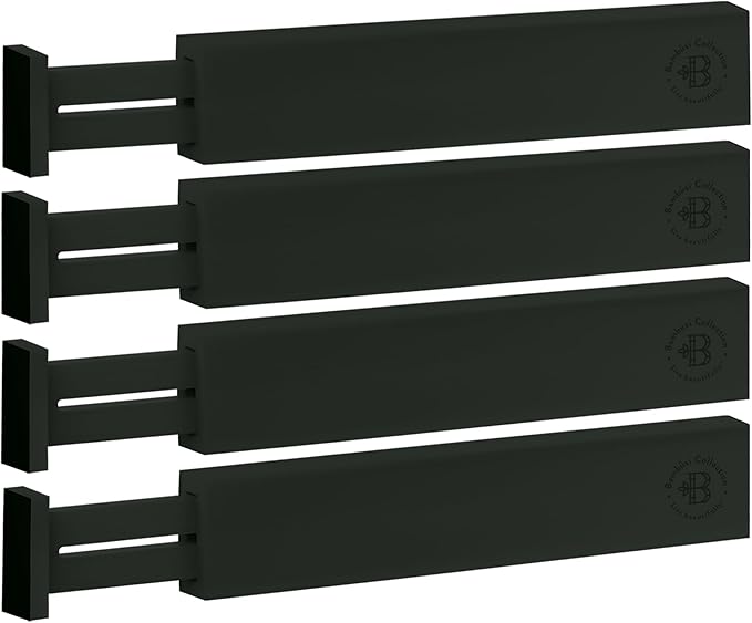 4-Pack Bamboo Drawer Dividers - 2.6" High, 12.5"-17" Adjustable Drawer Organizers for Clothes, Expandable Dresser Separators in Bedroom/Bathroom/Kitchen/Office Organization and Storage (Black)