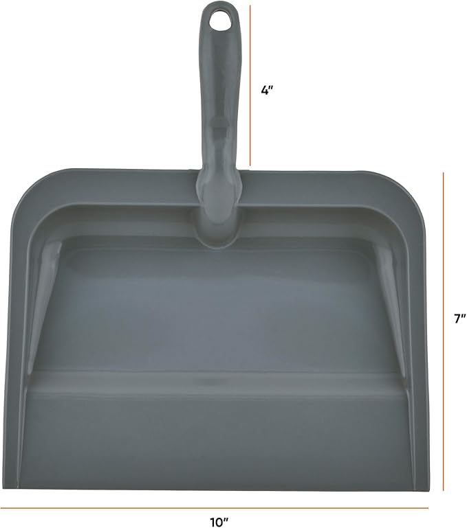 Superio Plastic Dustpan with Handle for Home, 2 Pack - 10-inch Wide Durable Dust Pan Only with Comfort Grip Handle, Grey