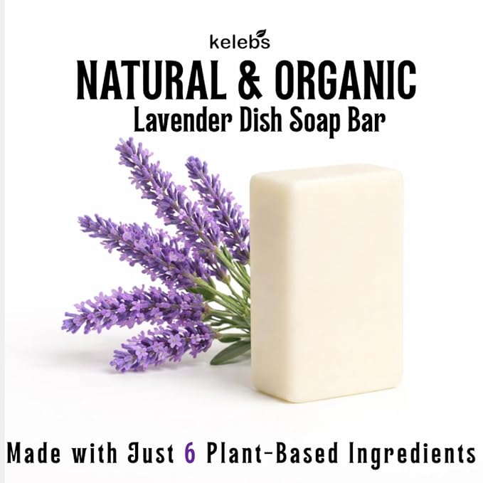 KELEBS 2 Dish Soap Bars | Lavender Essential Oil Formula | Natural & Organic Ingredients | Gentle on Hands | For Plant-Based Kitchens & Light Dishwashing | Biodegradable | No Overpour | Value Pack