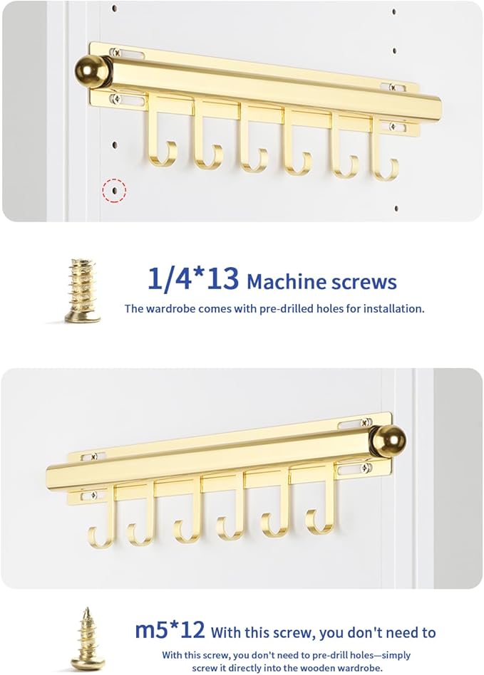 BaiNong 16.5" Valet Rod for Closet Pull Out With 6 Hooks Valet Rods for Closets (2Pack Gold) Closet Valet Rod Slide Out