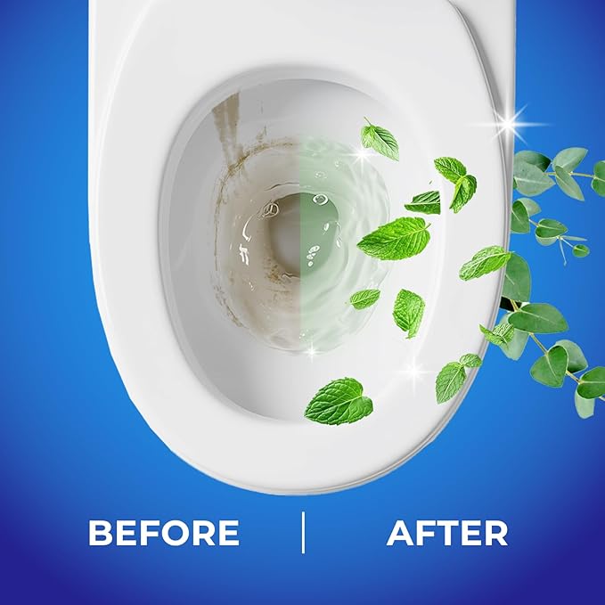 Toilet Bowl Cleaner Butterfly Rim Hanger – 6 × 1.8 OZ (50g), Lasts Up to 6 Months, Cleans & Deodorizes with Every Flush (Eucalyptus and Mint)