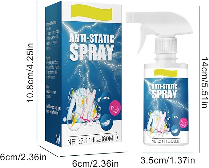 60 ml Anti-Static Spray, Anti-Static Remover for Clothes, Textiles, Hair, Gentle Fabric Softener Spray, 1 Piece Odour Eliminator, Easy to Carry, Home Office