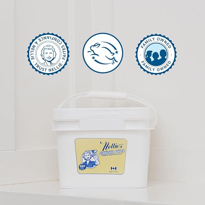 Nellie's Dishwasher Powder – 500 Scoop Bulk Bucket – Plant-Based Formula – Phosphate-Free, Septic-Safe, Tough on Food Residue – Sparkling, Streak-Free Clean – Made in Canada