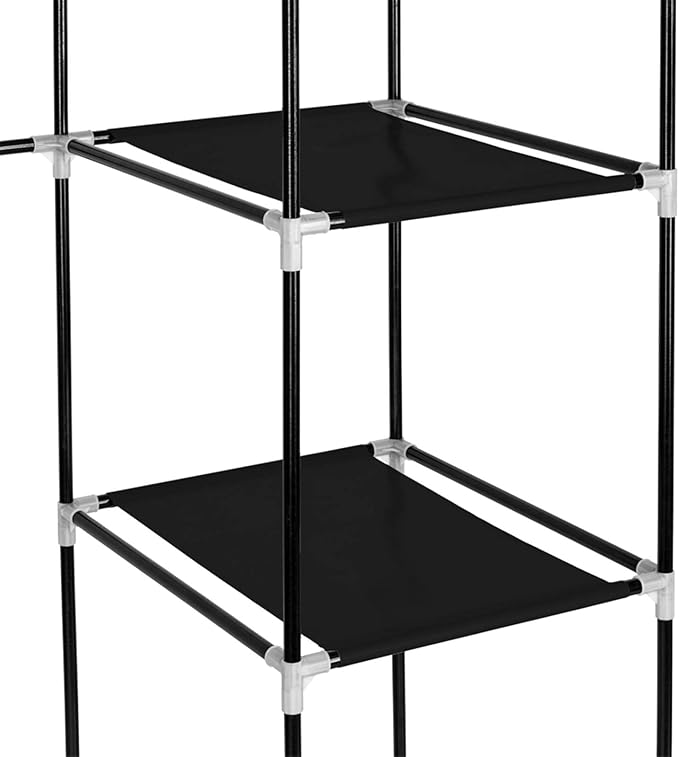 Portable Closet Wardrobe,67'' Closet Storage Organizer Rack with Shelves and Cover for Hanging Clothes, Non-Woven Fabric, Quick and Easy to Assembly (Black)