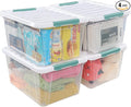 35 L Clear Large Storage Box, Plastic Storage Bins, Set of 4
