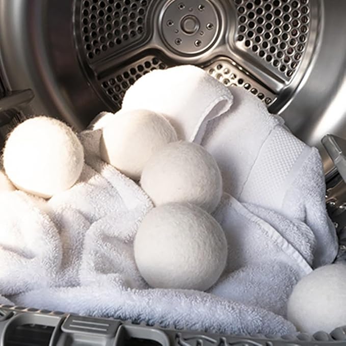 Laundry Wool Dryer Balls, 6 Pack Natural Fabric Softener, Reusable Laundry Balls for Dryer, Reduces Clothing Wrinkles and Saves Drying Time for Washing Machine Accessories