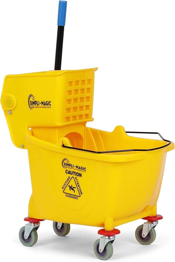 Simpli-Magic Commercial Mop Bucket with Side Press Wringer, 36 Quart – 50,000 Cycles Wringer – Industrial Mop Bucket with Wheels, Yellow, 79538A