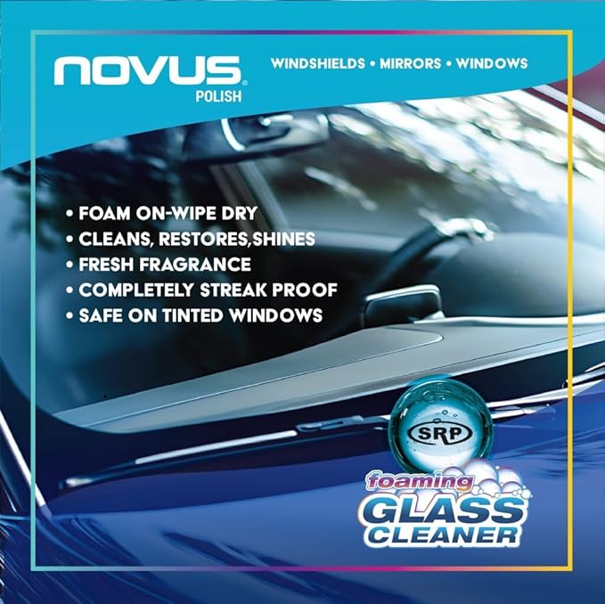NOVUS 1802 | Glass Cleaner Spray | Powerful Foaming Glass Cleaner, Streak-Free Shine for Home and Auto | Safe for All Glass Surfaces | 19 Ounces (1 Pack) |