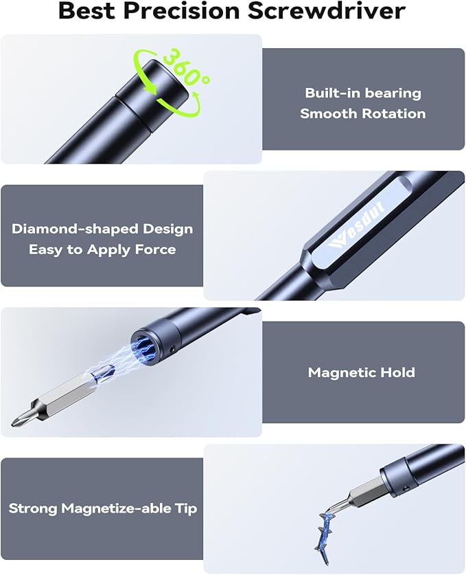 49in1-S2 Precision Screwdriver Set, [Super Durable] Ultra Compact Small Magnetic Mini Repair Tool Kit, Tiny Screw Driver with Torx Flat bits Fits Ring Doorbell, Watch, Laptop, Eyeglass, Camera