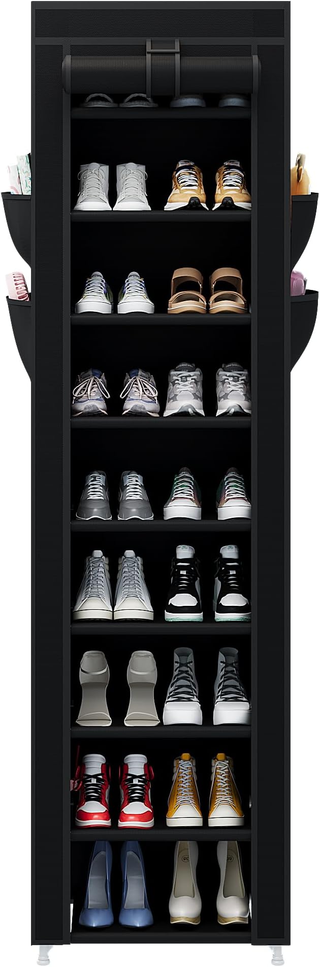 Calmootey 9 Tier Shoe Rack Organizer,Portable Shoe Shelf with Nonwoven Fabric Cover for Closet Hallway,Bedroom,Entryway,17.72x11.81x62.99inches,Black