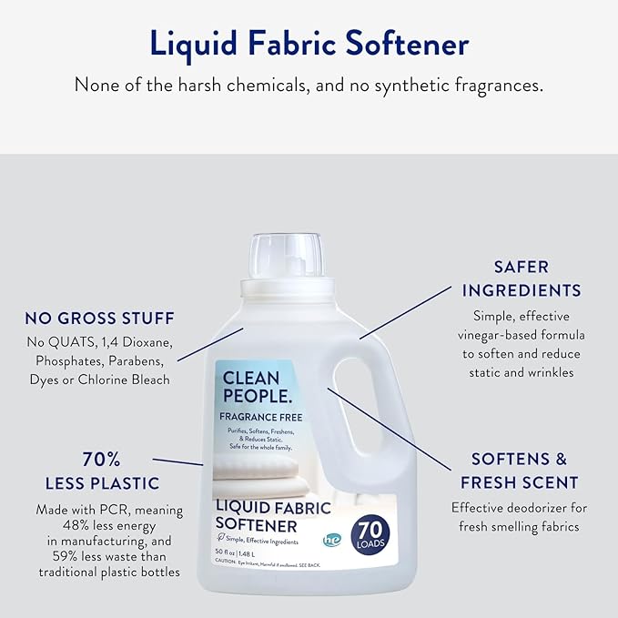 The Clean People Liquid Fabric Softener - Softens & Removes Static Cling - Vegan (100 Fl Oz, Fragrance Free)