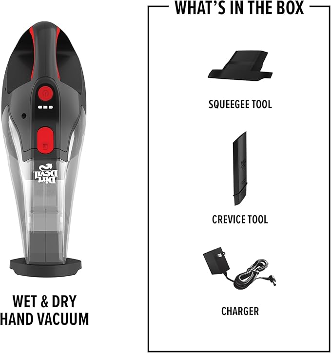 Dirt Devil 16V Cordless Handheld Vacuum Cleaner, Powerful Suction, Lightweight, Hand Vac for Wet and Dry Pickups, Includes Crevice Tool and Rechargeable Battery, Portable Vacuum Cleaner