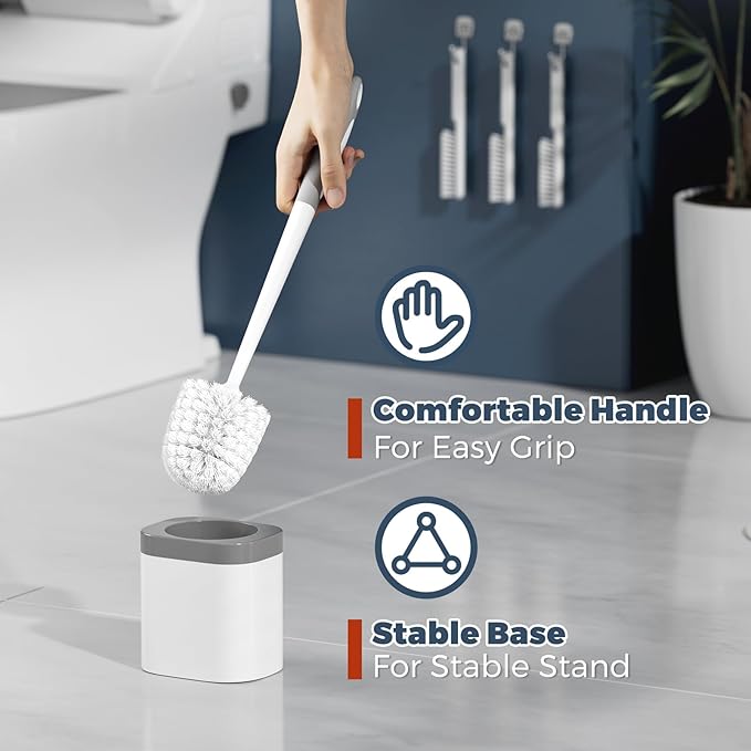 Toilet Brush, 3 Pack Toilet Brush and Holder Set Bathroom Accessories, Toilet Bowl Brush and Holder with 3 Crevice Brush for Bathroom, Toilet Scrubber Brush (White)