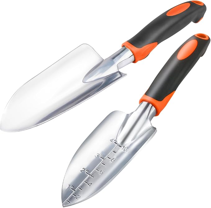 Garden Shovel Trowel Garden Tool Set, 2 Pack Heavy Duty Gardening Tools Set Include Wide Garden Trowel, Hand Shovel with Measurement Mark, Small Shovels for Gardening Digging Planting Transplanting