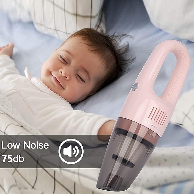 Portable Handheld Vacuum Cleaner Cordless, Cleaner for Dirt Home Pet Hair, Car Interior Dust, Power Suction Lightweight Stylish Hand Vacuum (Pink)