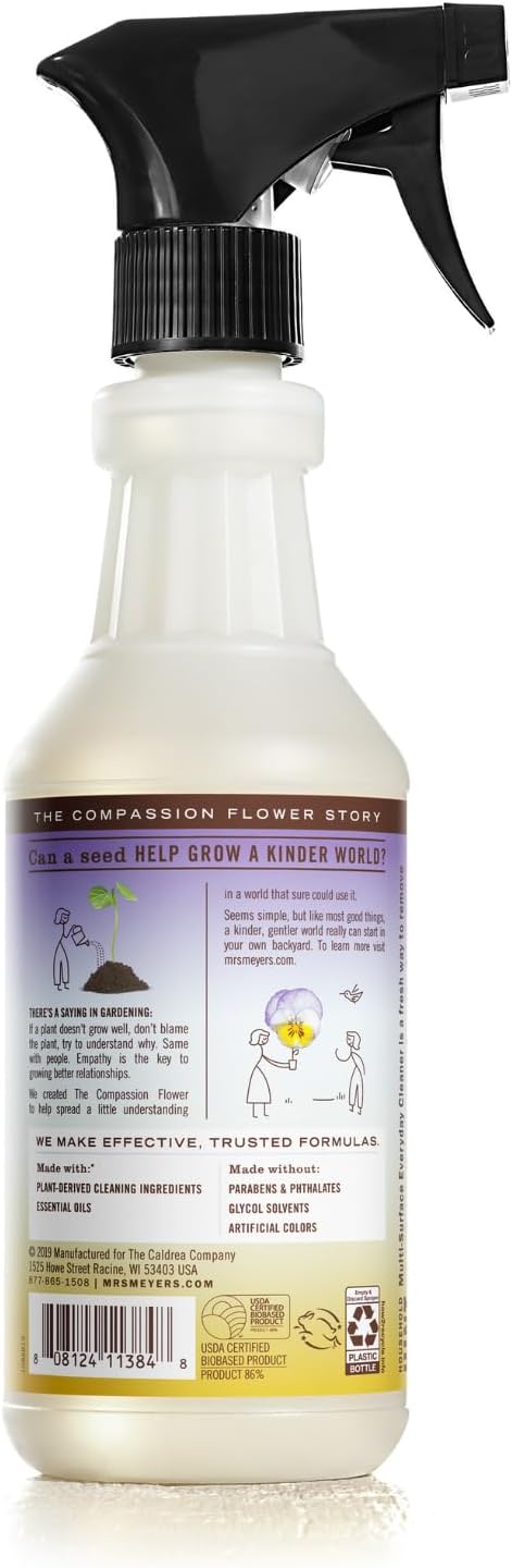 Mrs. MEYER'S CLEAN DAY Compassion Flower 4 Pack Variety, Liquid Hand Soap 12.5 OZ, Liquid Dish Soap 16 OZ, Multi-Surface Everyday Cleaner 16 OZ, Room Freshener 8 OZ, 1 CT