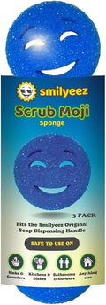 The Original Scrub Moji Scrubbing Sponge by Smilyeez (Set of 3) - Blue - Temperature-Responsive Polymer Foam, Stain and Odor Resistant, Ideal for Kitchen and Bathroom Cleaning