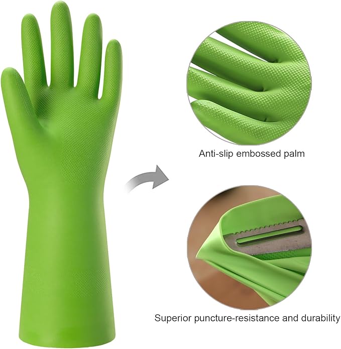 Bamllum Rubber Cleaning Gloves for Kitchen - 4 Pairs Reusable Dishwashing Gloves for Household, Flexible Long-lasting & Waterproof (Medium, Blue+Green+Red+Orange)