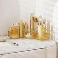 INVSSENE Corner Bathroom Countertop Organizer, Vanity Organizer Trays for Counter, Makeup Organizers, Perfume Tray, Skincare Shelf Storage Gifts for Women Girl Student (Yellow, 1 Tier)