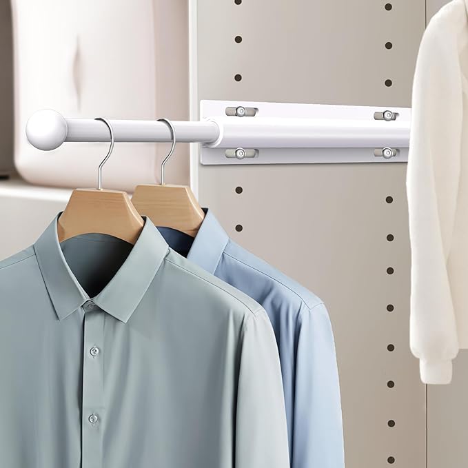 Supforce 2 PACK Valet Rod for Closet Pull Out, Retractable Slide Out Valet Rod Closet Organization, 12" Aluminum Valet Clothing Hanger Rods Perfect for Suits, Freshly Pressed Clothes, White
