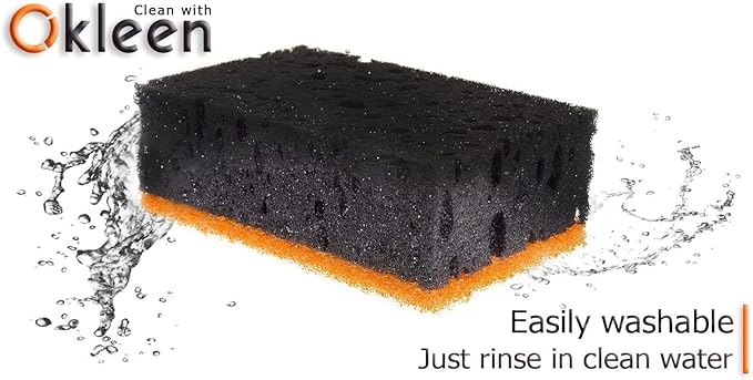 Black & Orange Multi Use Scrub Sponges. Made in Europe. 9 Pack, 4.3x2.8x1.4 inches. Heavy Duty and Non Scratch Fiber. Odorless Durable and Delicate Scrubber. Halloween Edition