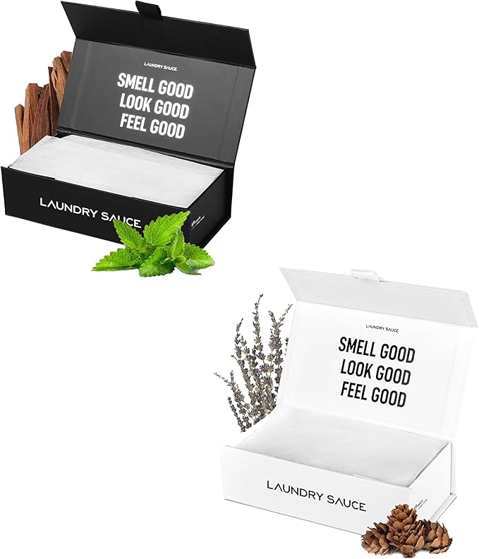 Laundry Sauce - 02 Sets of Luxury Scented Laundry Dryer Sheets Bundle (Australian Sandalwood and Siberian Pine), Premium Dryer Sheets with High-End, Sophisticated Fragrances