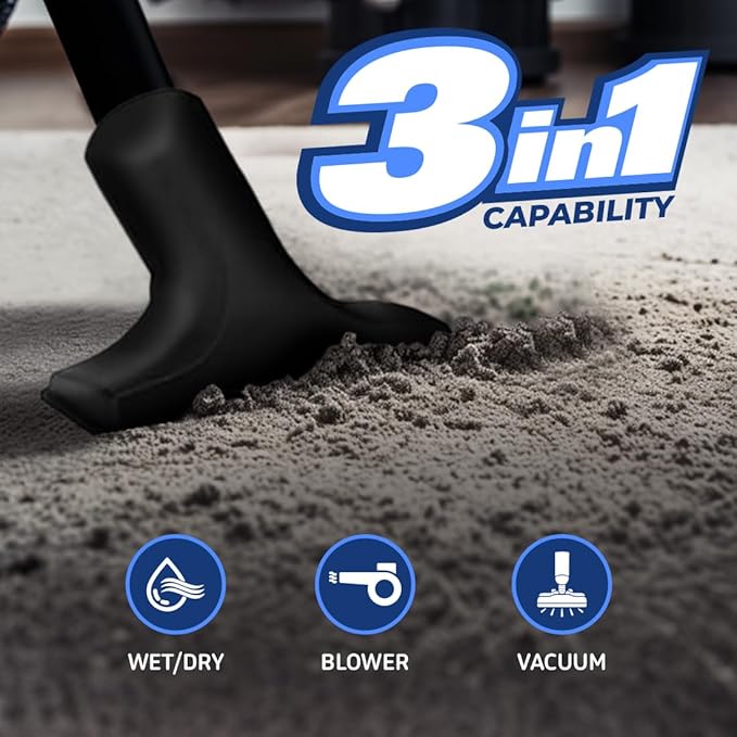 Koblenz Wet Dry Vacuum Cleaner, 2 Gallon 2.0 PHP, 60 CFM, 10 ft Reach, Twist-N-Lock Hose, Small Shop Vac, Portable Shop Vac for Home Car Garage Workshop, Accessories Included, Blue/Black, WD-2L