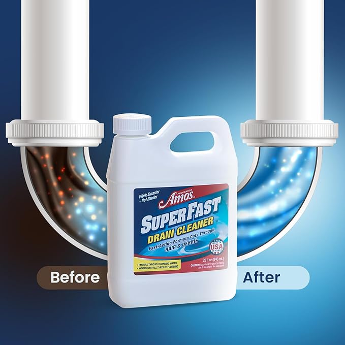 2 Pack Professor Amos Superfast Drain Cleaner Clears Clogs in Minutes Dissolves Hair, Grease & Grime Superfast!
