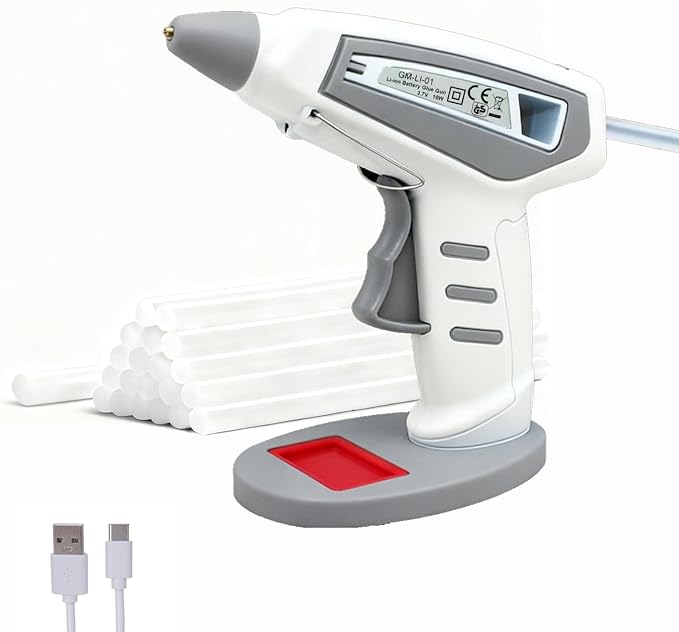 Cordless Hot Glue Gun Kit Includes 30 Hot Glue Sticks, Switch with 10W Drip-proof Design with 15-Second Fast Heating, Suitable for DIY Crafts, Fabric, Wood & Home Repairs（White）