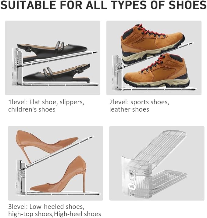 24 Pack Clear Shoe Slots Organizer - Adjustable Height 3.7''to 7.7'' Shoe stackers for a pair of shoes ,Shoe rack storage shoe space saver 50%,Easy to assemble shoe hold shoe organizer for cloest
