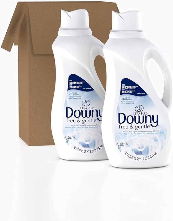 Downy Ultra Plus Free & Gentle Laundry Fabric Softener Liquid, Concentrated, 152 Loads Total, 51 Fl Oz (Pack of 2), White