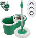 Spin Mop and Bucket with Wringer Set, 360° Spinning Mop Bucket System with 3 Microfiber Mop Replacement Heads, Adjustable Handle for Floor Cleaning (Green)