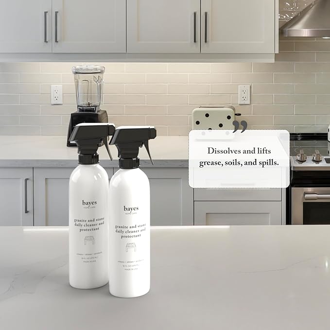 Bayes Granite and Stone Daily Cleaner and Protectant - Cleans, Shines, and Protects - For Granite, Quartz, Marble, Tile, Stone Surfaces - 16 oz