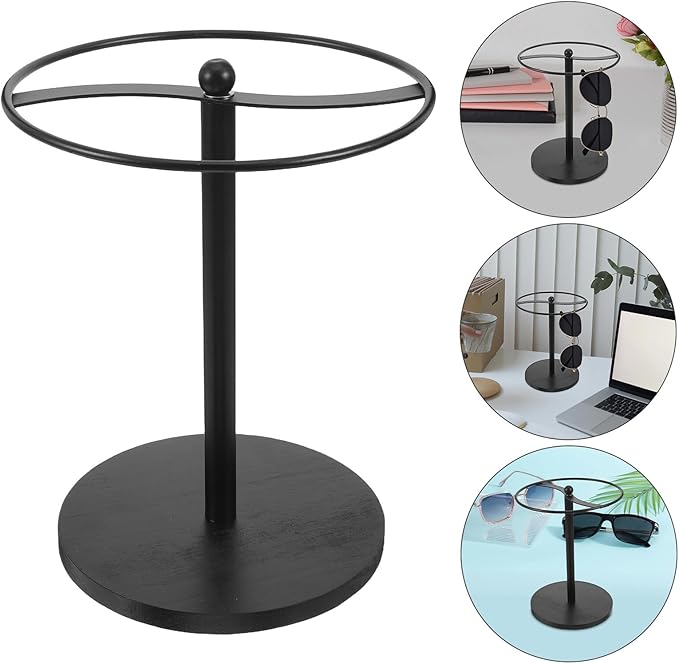 Sunglasses Display Rack Eyewear Storage Organizer Carbon Steel Frame with Black Pine Wood Base for Desktop Glasses Holder Home and Office Use