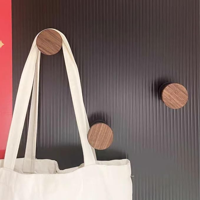 2 PCS Retro Magnetic Hooks, Wrought Iron Wooden Ball Hooks, Creative Punch-Free Storage for Refrigerators, Metal Doors, and Lockers (Beech Wood,L)