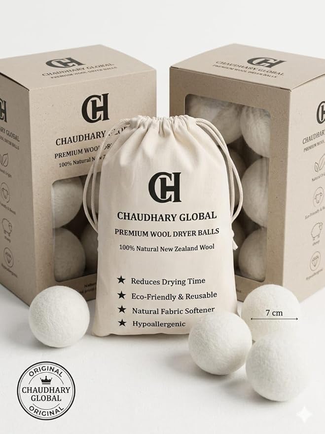 Wool Dryer Balls XL 6-Pack – 100% Organic New Zealand Wool, Reusable Natural Fabric Softener, Reduce Drying Time, Eco Friendly Laundry Balls, Chemical Free, for Sensitive Skin Chaudhary Global