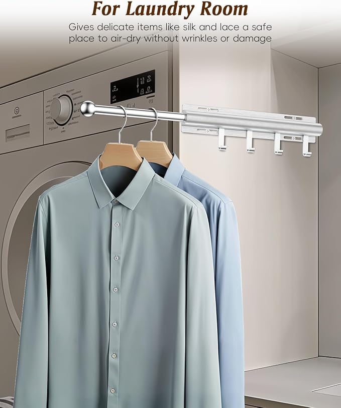 Supforce Valet Rod for Closets, 12" Valet Rod With 4 Hooks, Closet Organizer Slide Out Clothing Hanger Rods Extender Perfect for Suits,Dresses,Belt,Tie, Polished Chrome