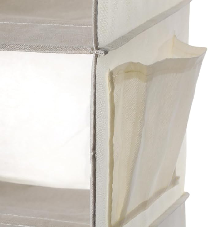 Leinuosen 4 Pack 3 Tier Hanging Closet Organizer Foldable 3 Shelf Closet Hanging Shelves with Side Pockets and Sturdy Hooks for Wardrobe Rv Nursery Small Closets Natural Beige