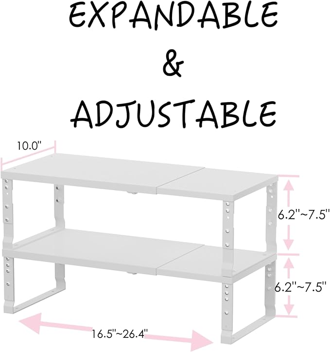 Adjustable Metal Shelving Unit, Stackable & Expendable Storage Rack for Home/Office/Kitchen, Space-Saving，Sturdy&Durable，Easy Assembly (2PACKS/Large/White