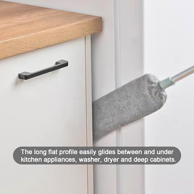 Dust Brush Under Appliance Microfiber Duster with Extension Pole (40 to 55 inches) Bendable, Washable, Extendable Gap Dusters for Sofa Bed Furniture Bottom - Wet or Dry Gray