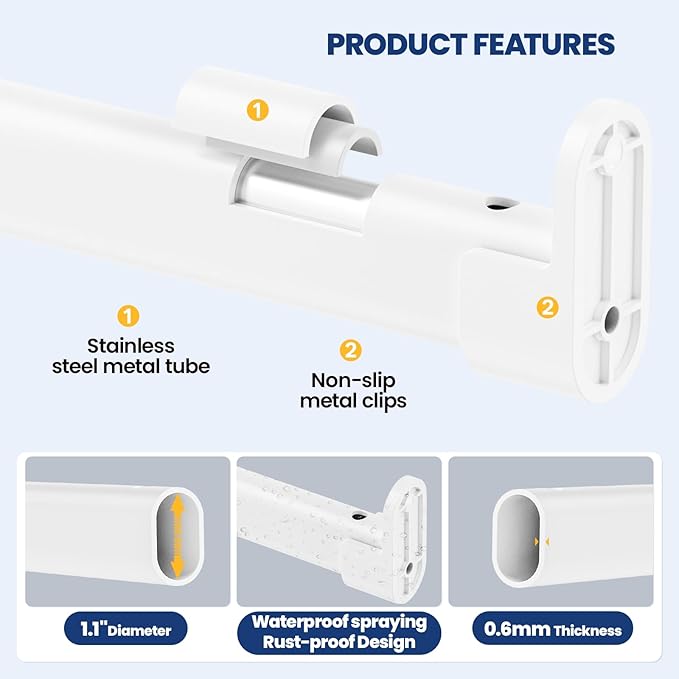Mavivegue Oval Closet Rod, Closet Rods for Hanging Clothes, Adjustable Closet Rod – Expandable 17 to 40 Inches, Wardrobe Closet Organizer for Laundry Room, RV, Closet Storage (white)
