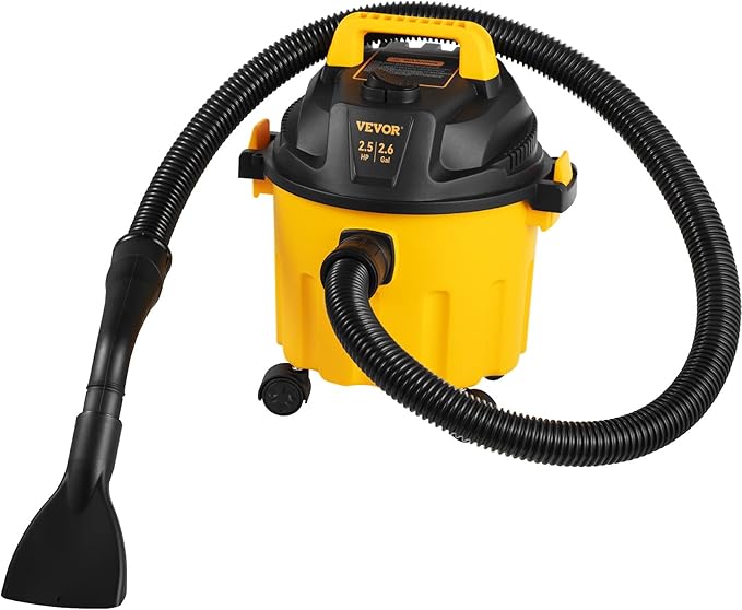 VEVOR 2.6 Gallon 2.5 Peak HP Wet and Dry Shop Vac， Portable Shop Vacuum and Blower 3-in-1 with Filter, Hose and Attachments for Home and Car Cleaning Black/Yellow