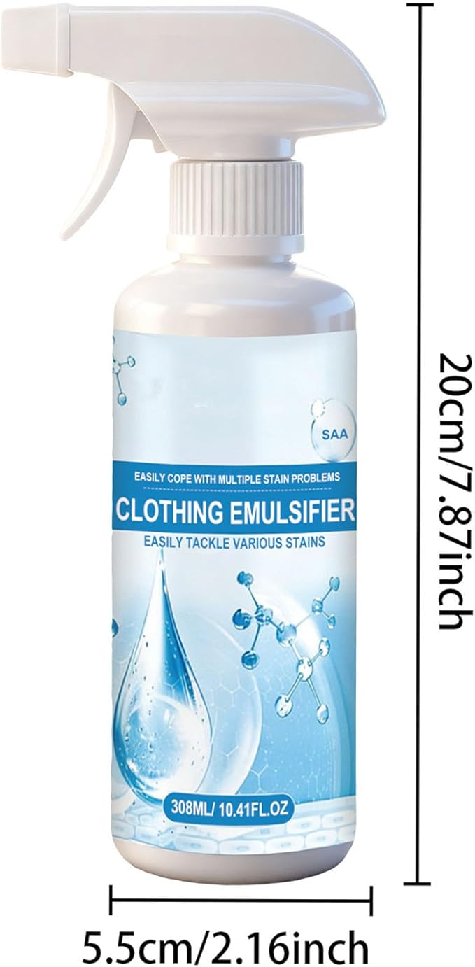 Clothing Emulsifier Stain Remover, Non Ionic Emulsifier Stain Remover, 10oz Clean Shop Non-Ionic Laundry Pre-Treatment Spray for Grease, Oil, Food on Clothes & Shoes (308ml)