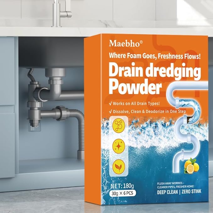 Powerful Sink Pipe Dredge Cleaner, 6 Pack Drain Cleaner Powder, Fast-Acting Foaming Portable Sink & Drain Cleaning Foam for Kitchen Toilet Pipe Dredging