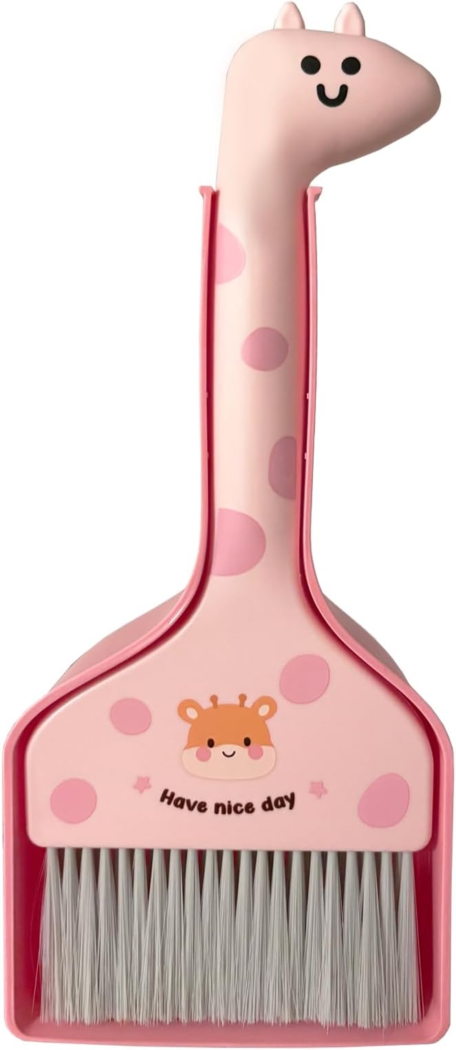 Small Broom with Dustpan Combo Set Cartoon Mini Broom and Dustpan Set Cute Cleaning Kit for Home Office Floor Counter Pet Nest (Pink)