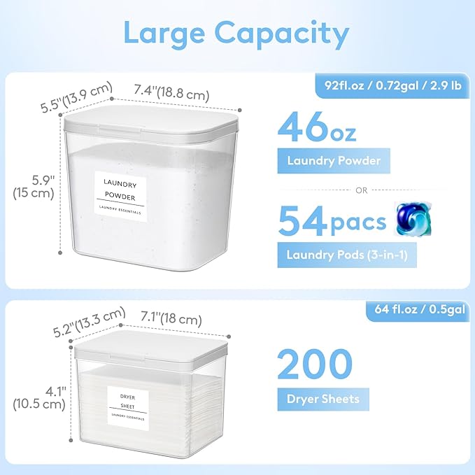 Lifewit Laundry Pods Container with Pop-up Lid, Laundry Room Organization, Dryer Sheet Holder for Washing Powder Scent Booster Beads, 2700 +2000ml/0.72+0.5gal,3 Pcs